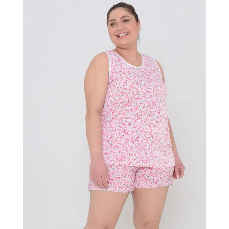 Pijama Plus Size Feminino Estampa Floral Rosa G2
