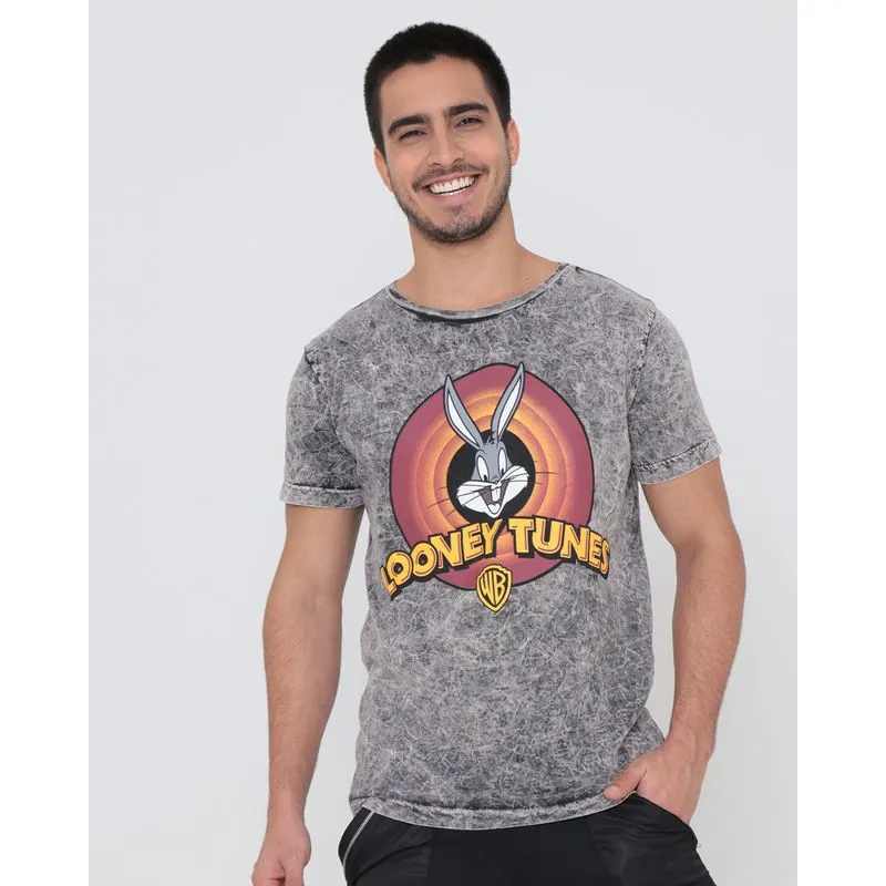 Camiseta Perna Longa Looney Tunes Tie Dye Cinza M
