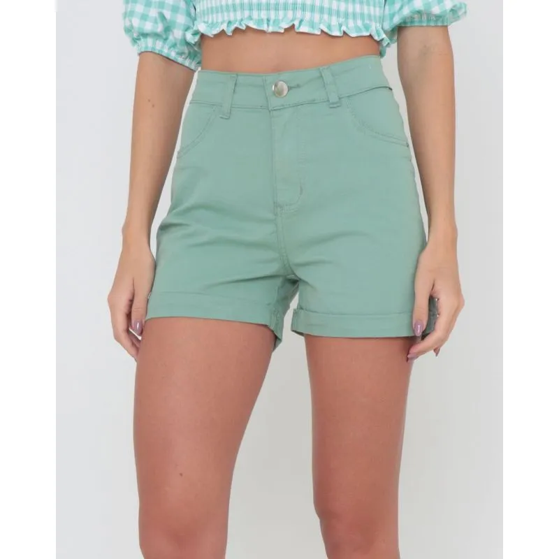 Short Sarja Barra Dobrada Básico Verde 42