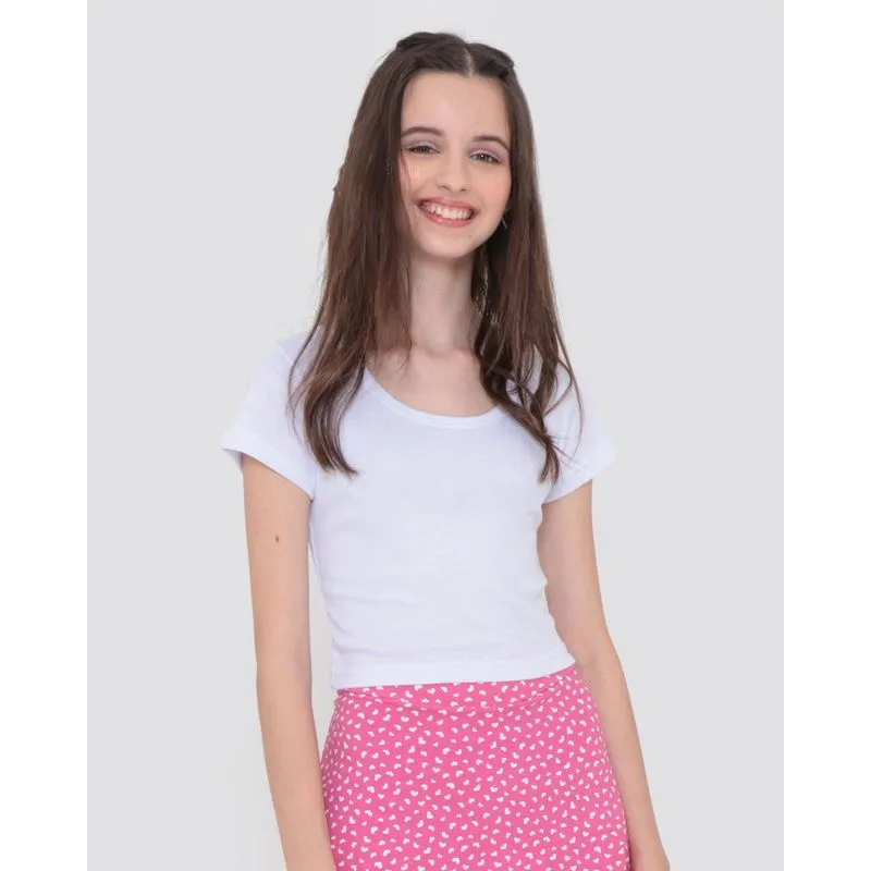 Blusa Juvenil Malha Canelada Básica Branca 16