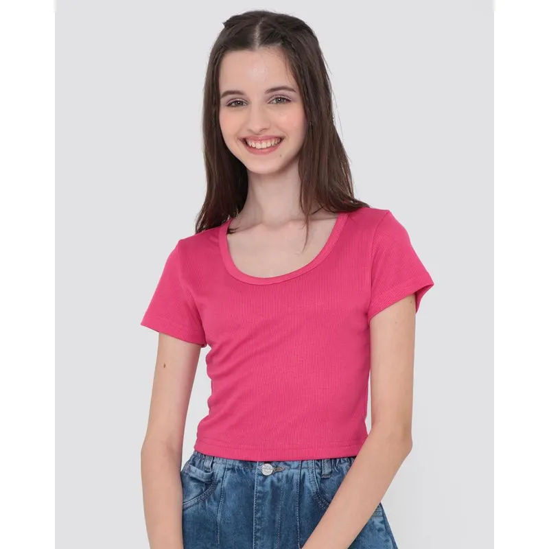 Blusa Juvenil Malha Canelada Rosa Pink 16
