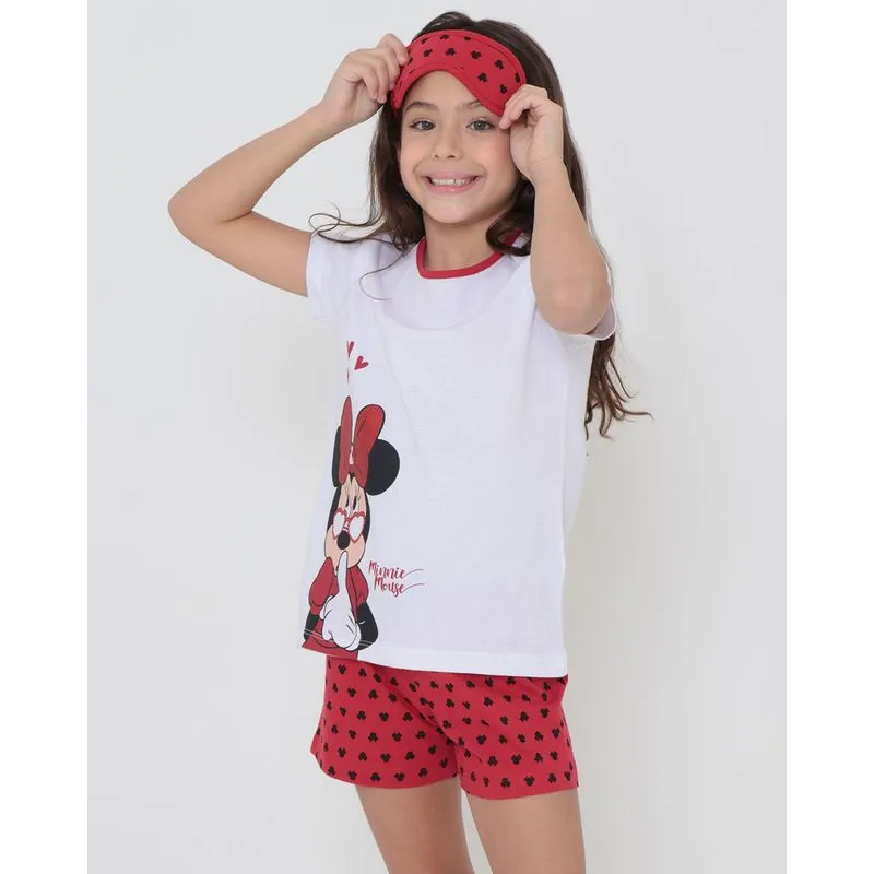 Pijama Infantil Com Tapa Olho Minnie Disney Branco 6