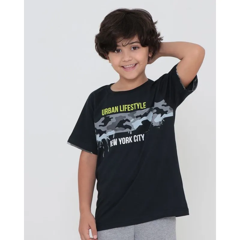 Camiseta Infantil Estampa Camuflada Manga Curta Preta 4