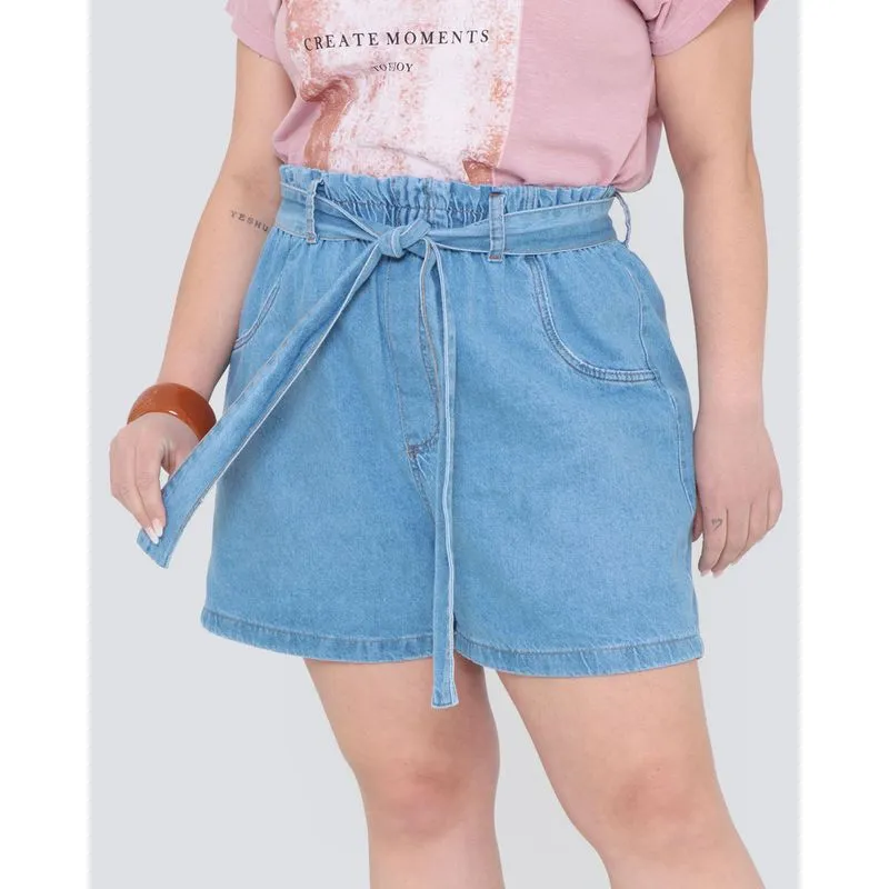 Shorts Jeans Plus Size Clochard Azul Claro 46
