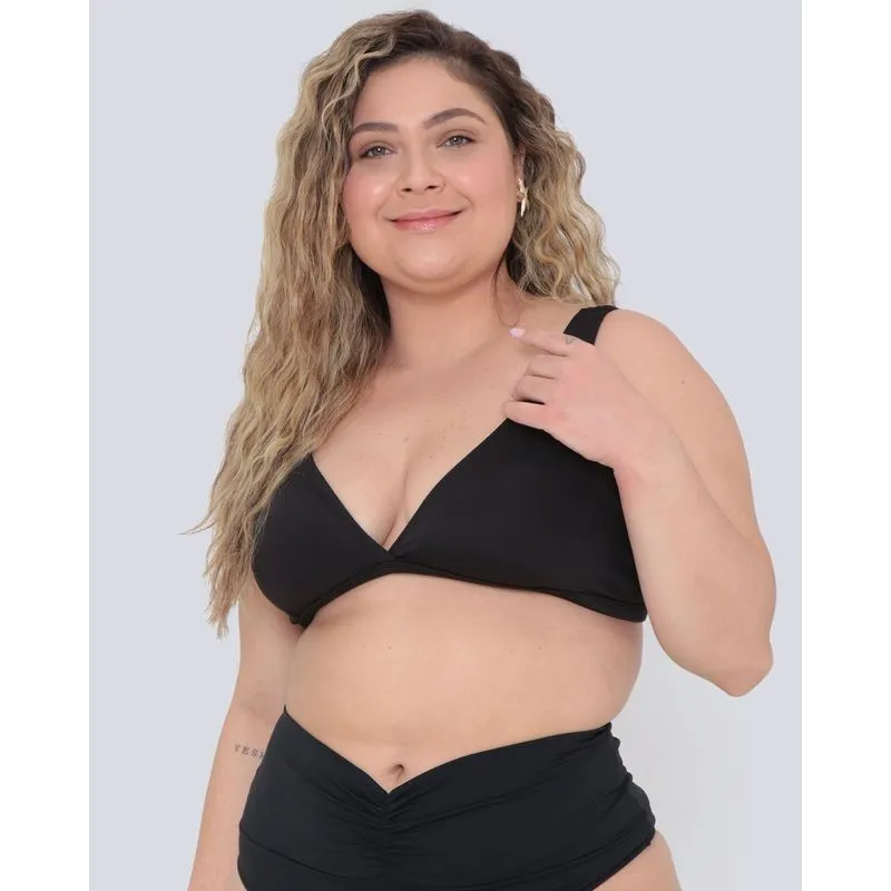 Biquíni Plus Size Avulso Top Liso Recorte Preto 54
