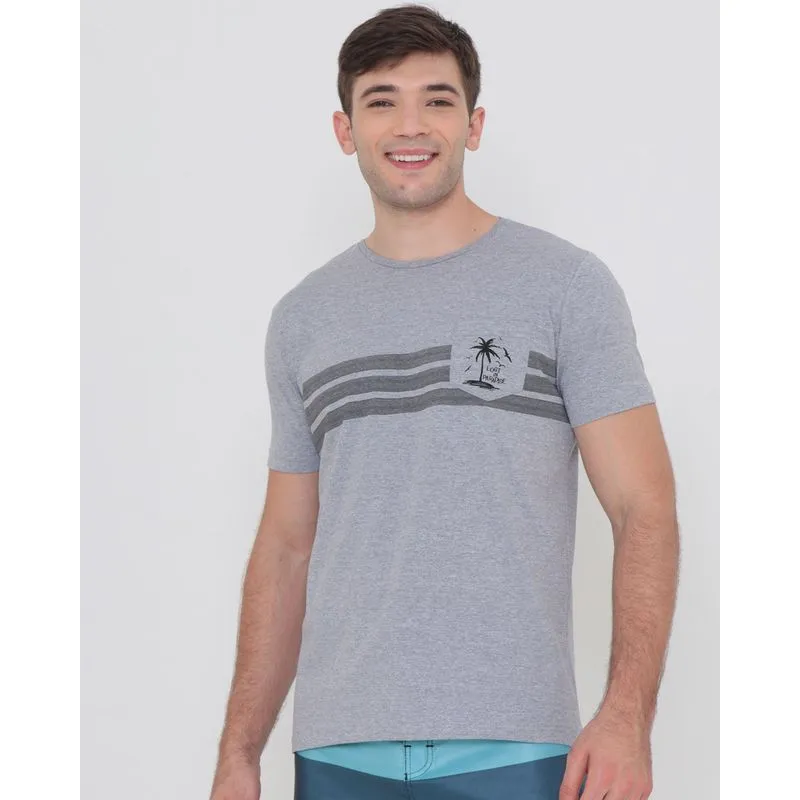 Camiseta Surf Bolso Único Estampada Cinza GG