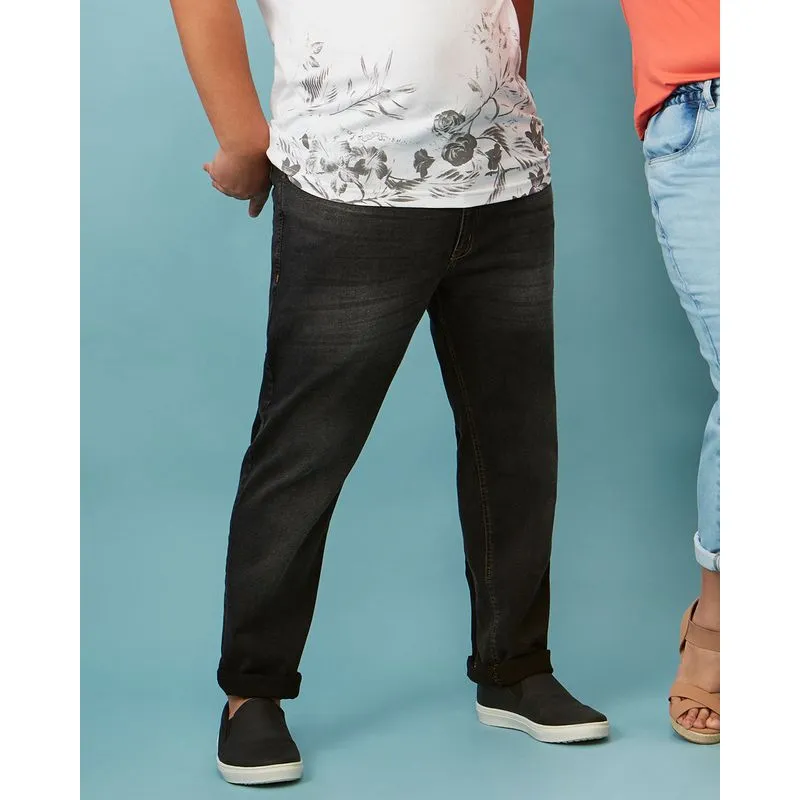 Calça Jeans Masculina Plus Size Reta Preta 50