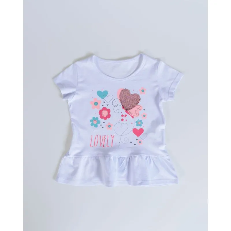 Blusa Bebê Paetê Reversível Babados Branca 1