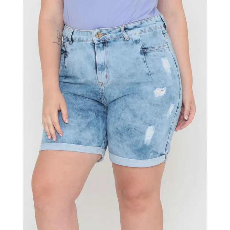 Bermuda Jeans Plus Size Marmorizada Azul 46