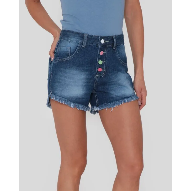 Short Jeans Feminino Barra Desfiada Azul 42
