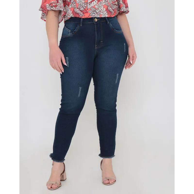 Calça Jeans Feminina Plus Size Skinny Azul 52