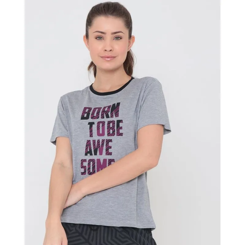 Camiseta Fitness Estampa Manga Curta Mescla Cinza G