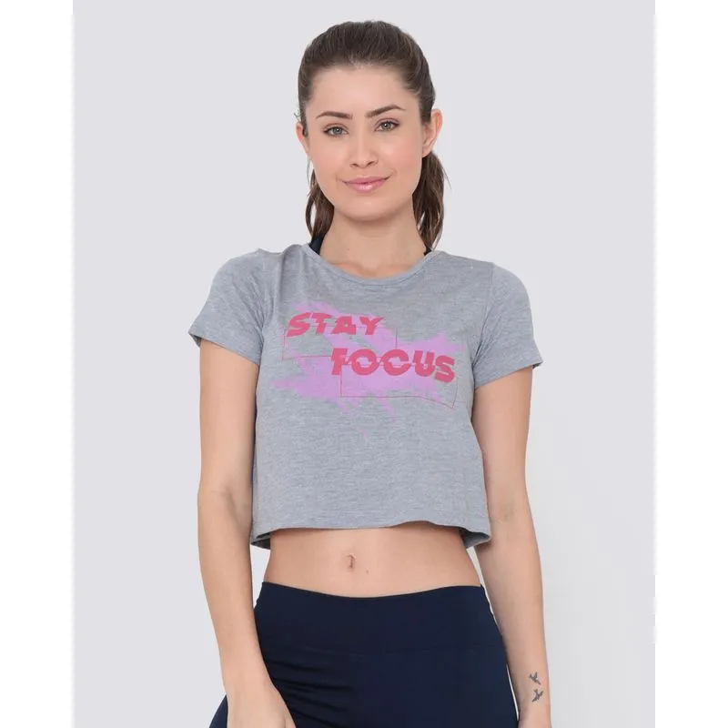 Blusa Fitness Cropped Manga Curta Mescla Cinza Claro M