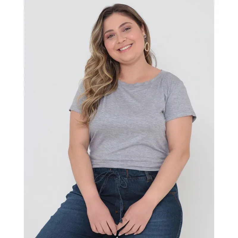 Blusa Plus Size Decote Canoa Lisa Cinza G2