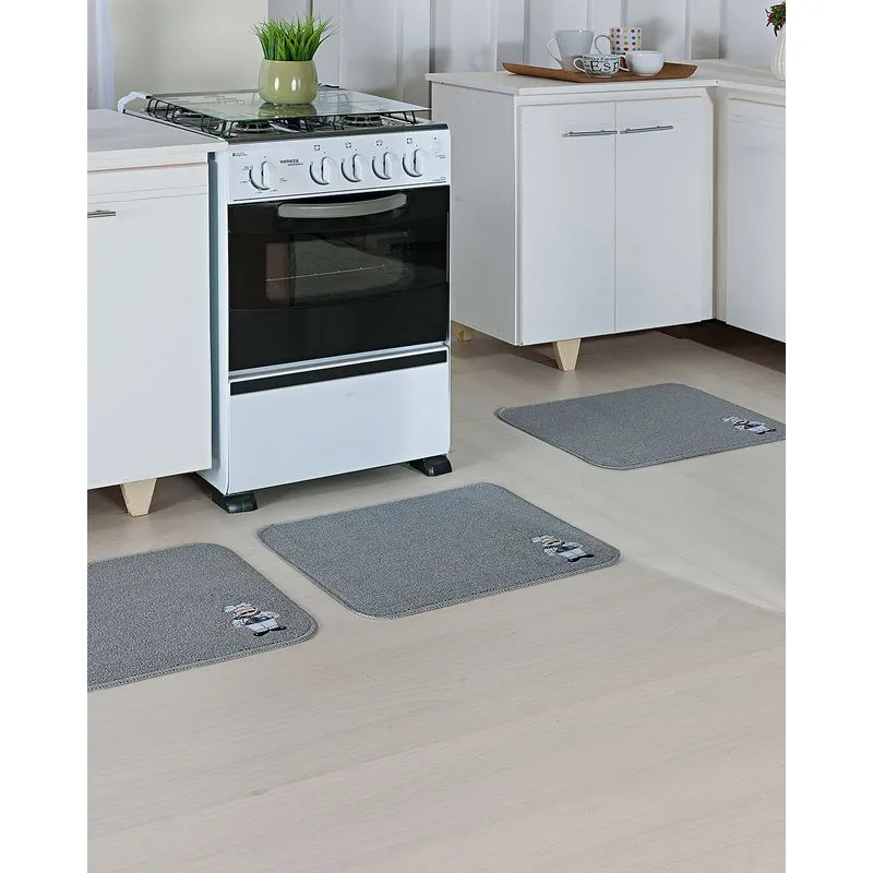 Kit Tapete De Cozinha 3 Peças Chef Cinza UN