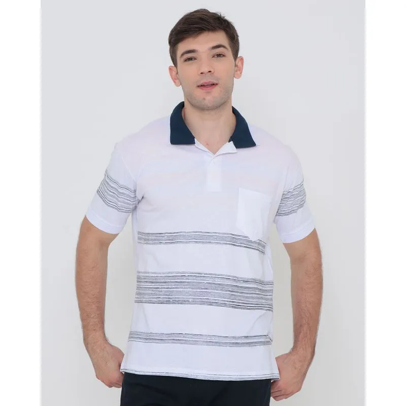 Polo Masculina Bolso Único Listrada Branca GG