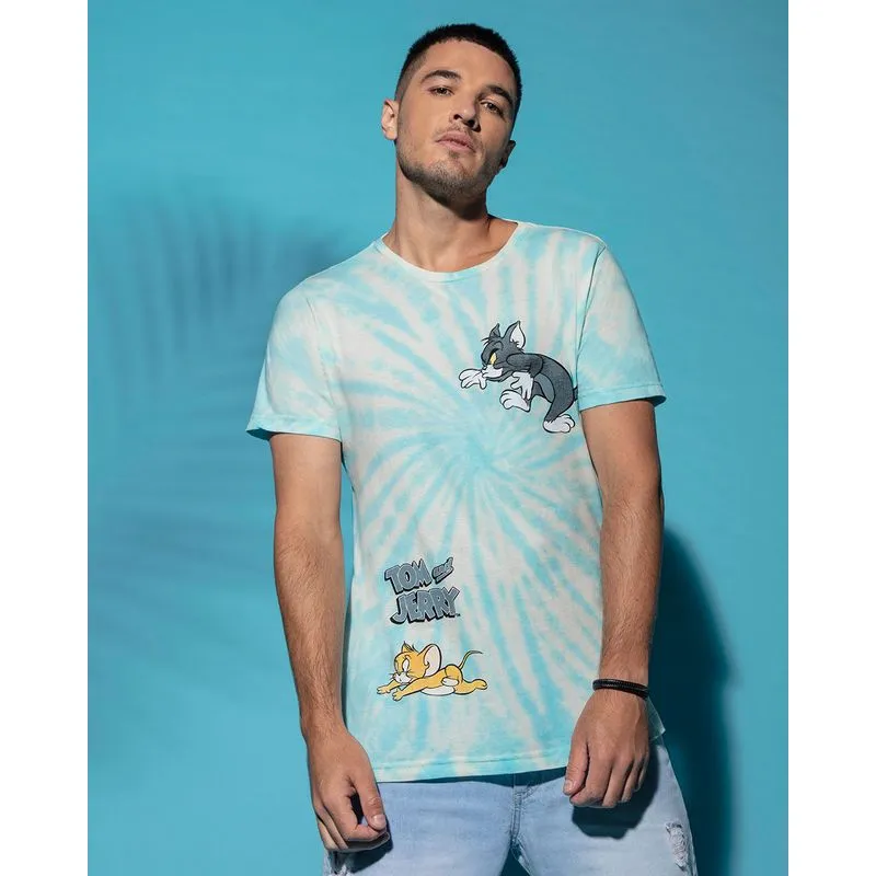 Camiseta Estampa Tom e Jerry Warner Tie Dye Azul P
