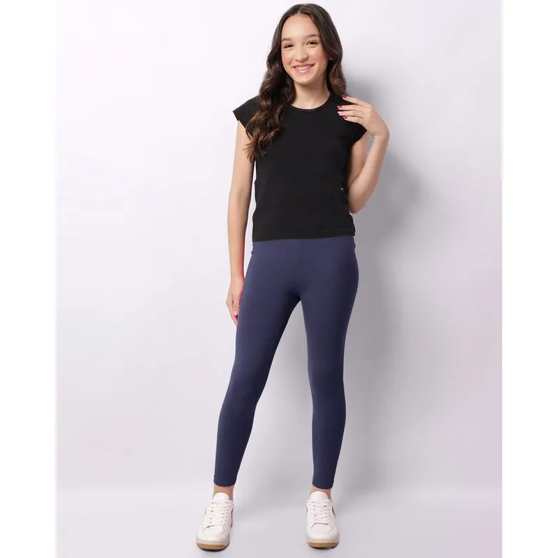 Calça Legging Juvenil Básica Lisa Azul 10