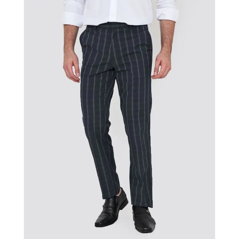 Calça Social Masculina Alfaiataria Xadrez Azul Marinho 48