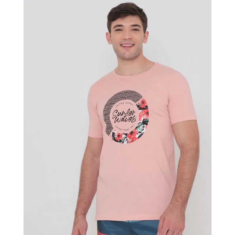 Camiseta Surf Estampa Surfer Waves Rosa P