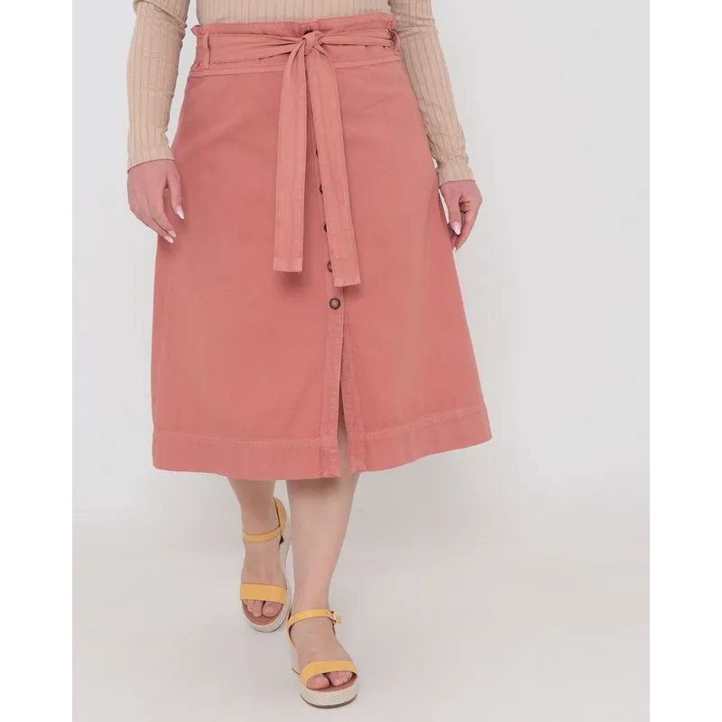 Saia Feminina Plus Size Sarja Com Botões Rosa 52