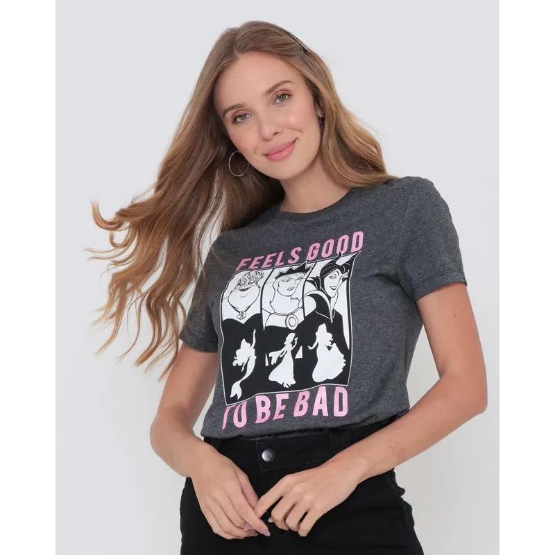 Camiseta Feminina Disney Vilãs Disney Manga Curta Cinza G