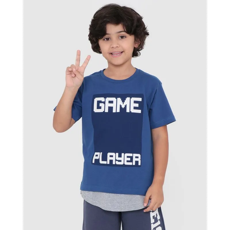 Camiseta Infantil Recorte Barra Game Player Azul 6