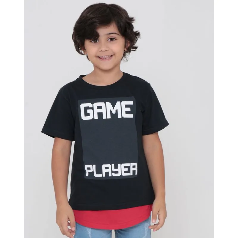 Camiseta Infantil Recorte Barra Game Player Preta 8