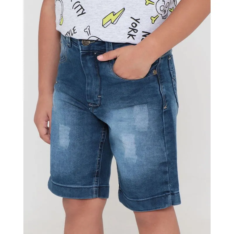 Short Jeans Infantil Com Puídos Azul 4