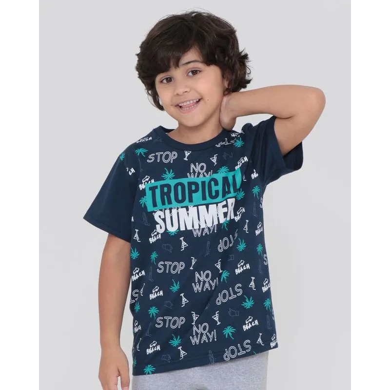 Camiseta Infantil Estampa Tropical Azul Marinho 8