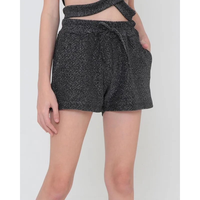 Short Juvenil De Lurex Preto 12