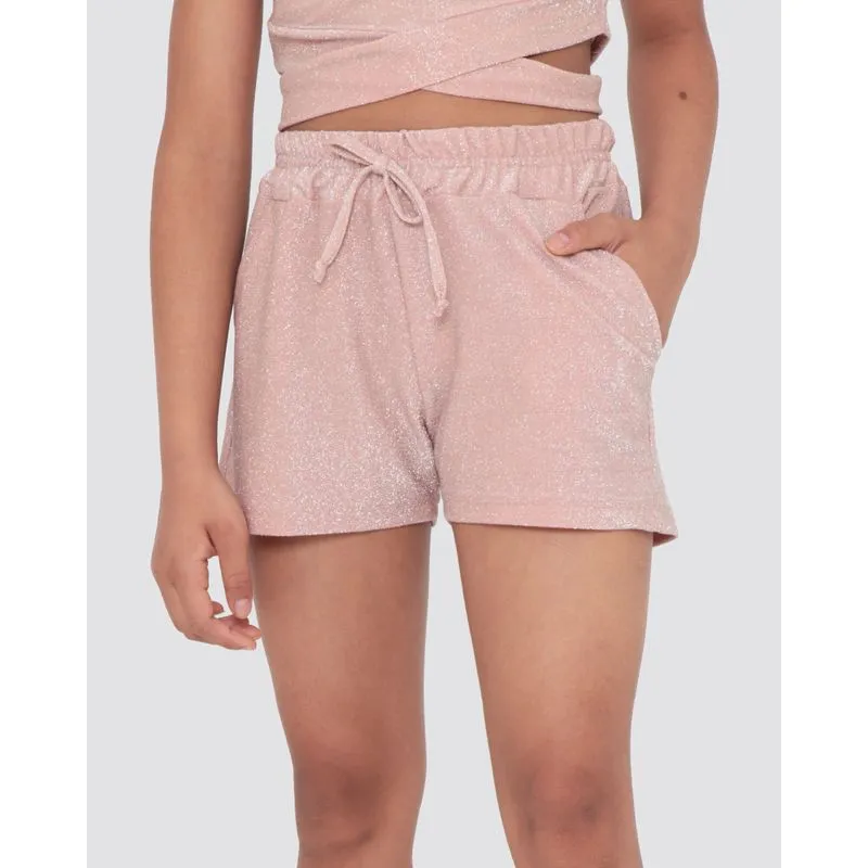 Short Juvenil De Lurex Rosa Claro 14