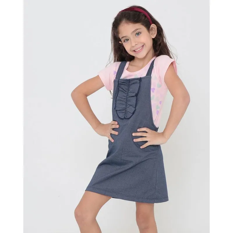 Salopete Infantil Com Babado Azul Escuro 6