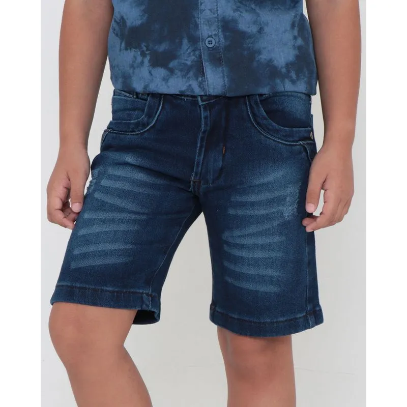 Short Jeans Moletinho Infantil Puídos Estonada Azul 8