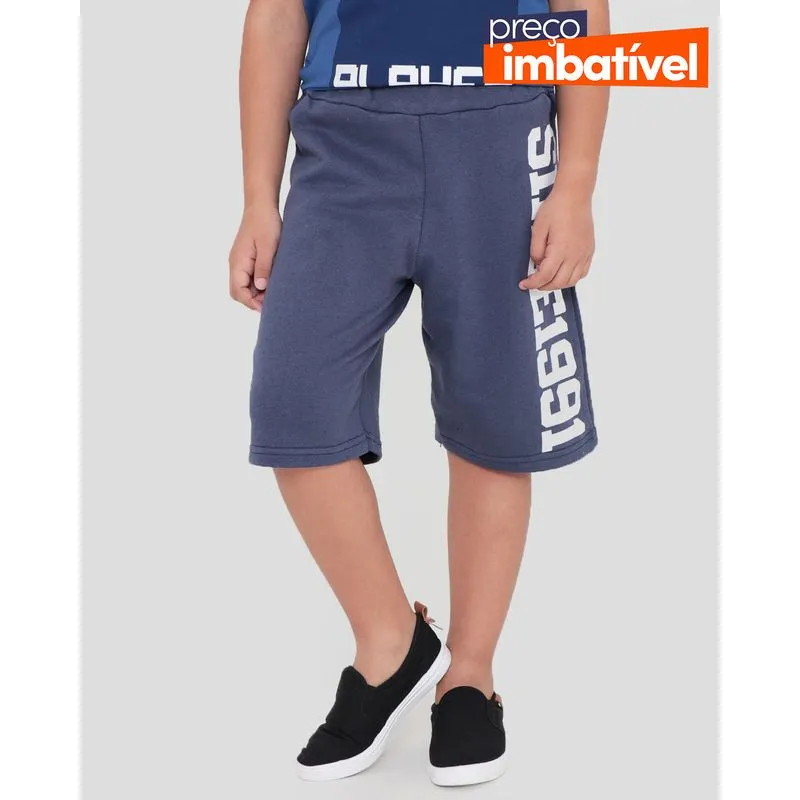 Bermuda Moletinho Infantil Estampa Lateral Azul Marinho 4
