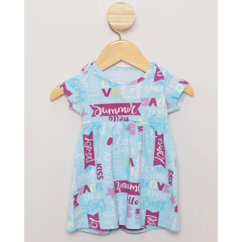 Vestido Bebê Manga Curta Estampa Sortida Azul Claro M