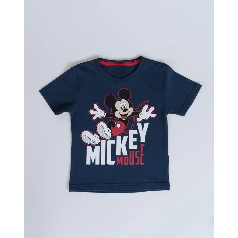 Camiseta Bebê Algodão Disney Mickey Manga Curta Marinho 3
