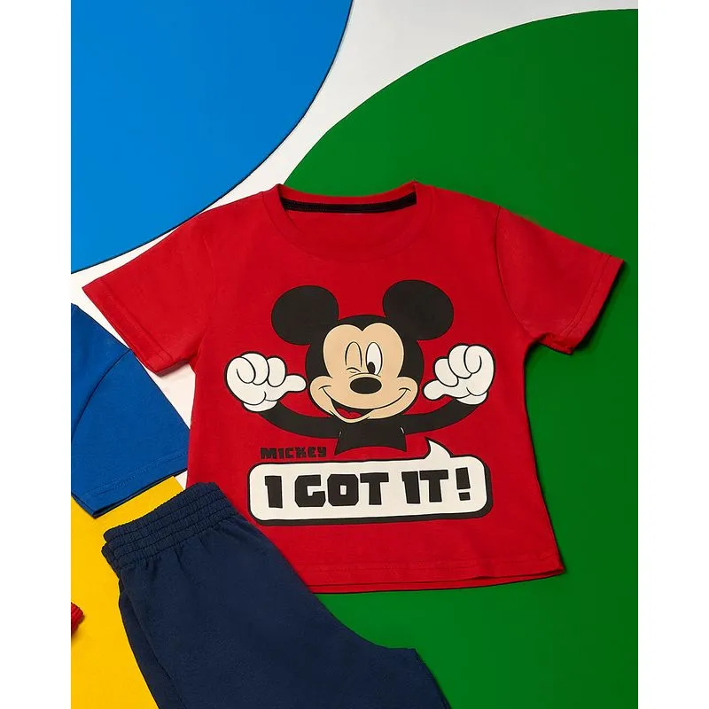 Camiseta Bebê Algodão Disney Mickey Manga Curta Vermelha 1
