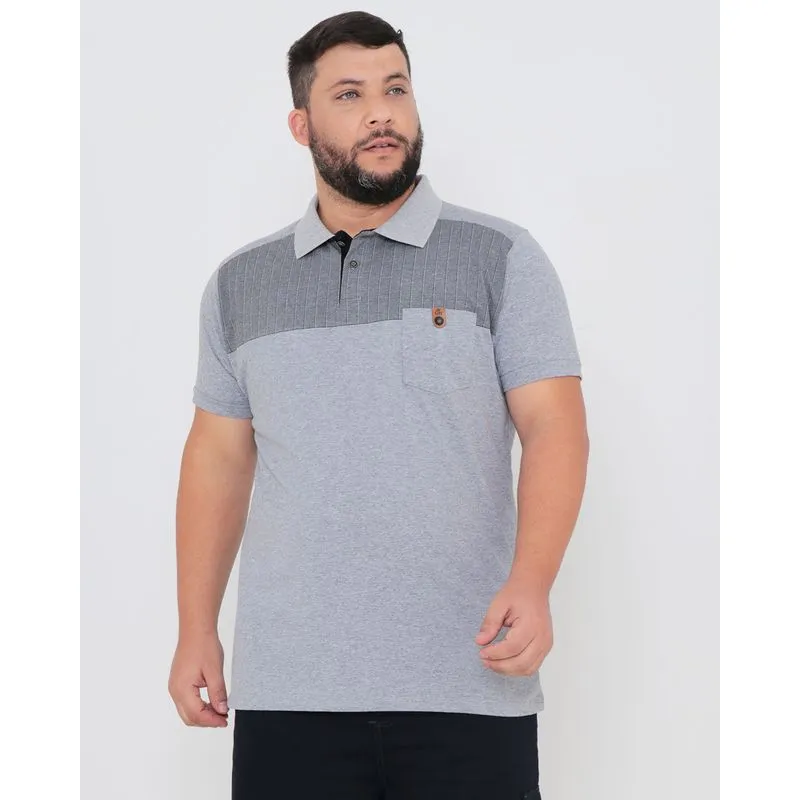 Polo Masculina Plus Size Recortes Cinza Claro G1