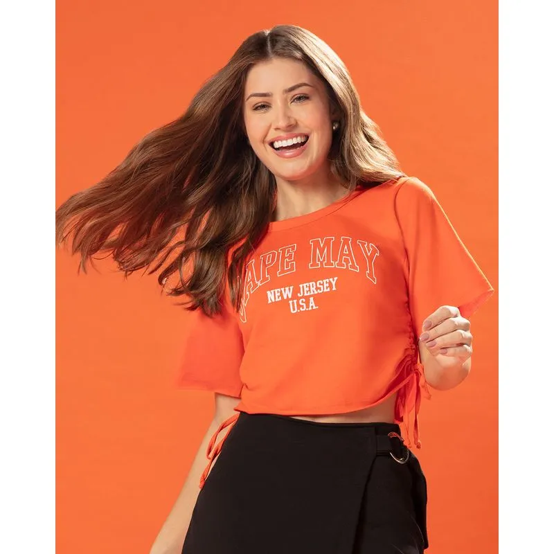 Blusa Cropped Franzido Moletinho Laranja G