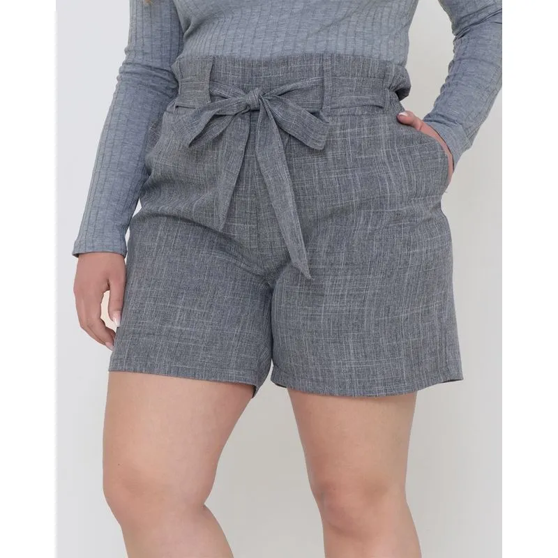 Bermuda Plus Size Feminina Alfaiataria Cinza G3