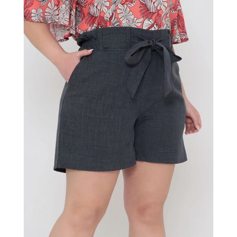 Bermuda Plus Size Feminina Alfaiataria Cinza Escuro G1