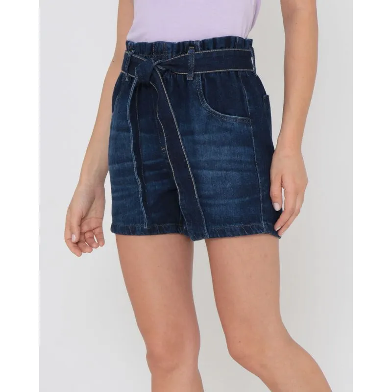 Short Jeans Cintura Alta Clochard Denim Azul Escuro 40