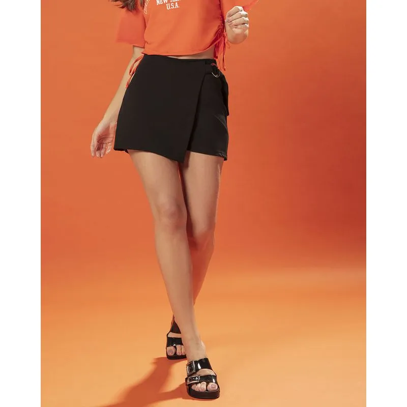 Short Saia Fivela Liso Preto G