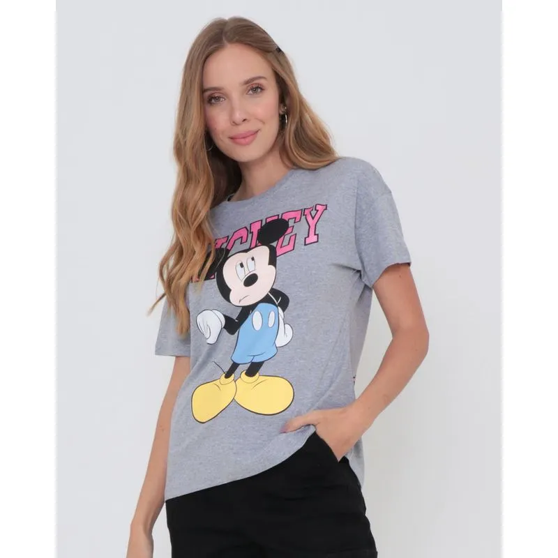 Camiseta Feminina Disney Mickey Manga Curta Cinza G