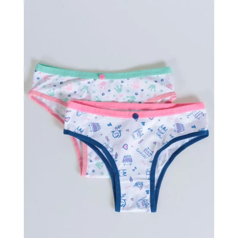 Kit 2 Pares Calcinha Infantil Estampadas Azul Verde G