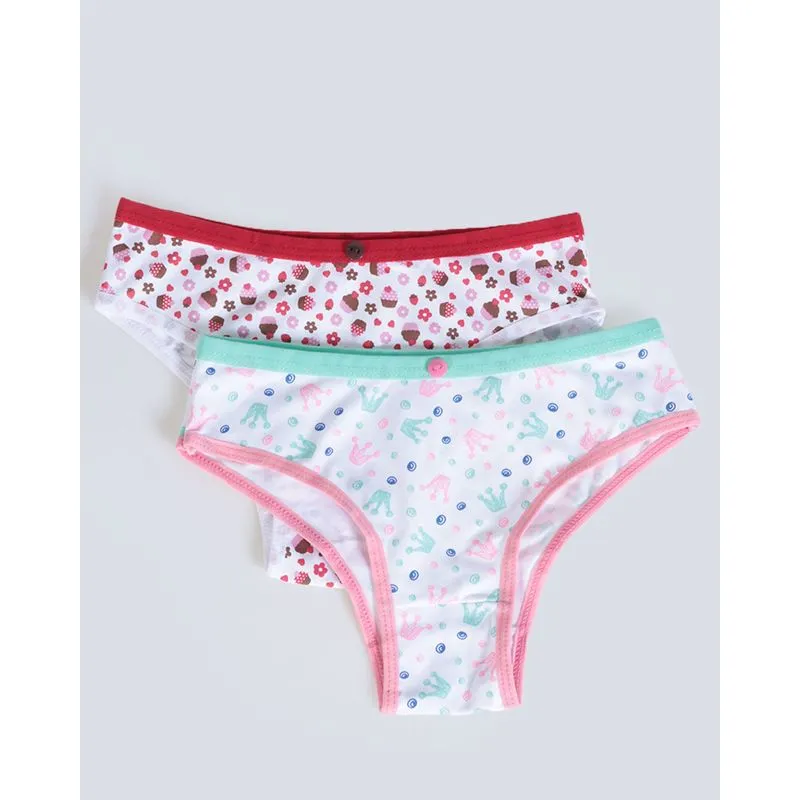 Kit 2 Pares Calcinha Infantil Estampadas Vermelha Verde P