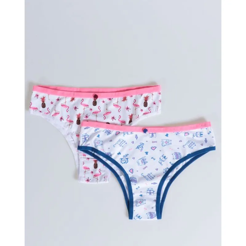 Kit 2 Pares Calcinha Infantil Estampadas Rosa Azul GG