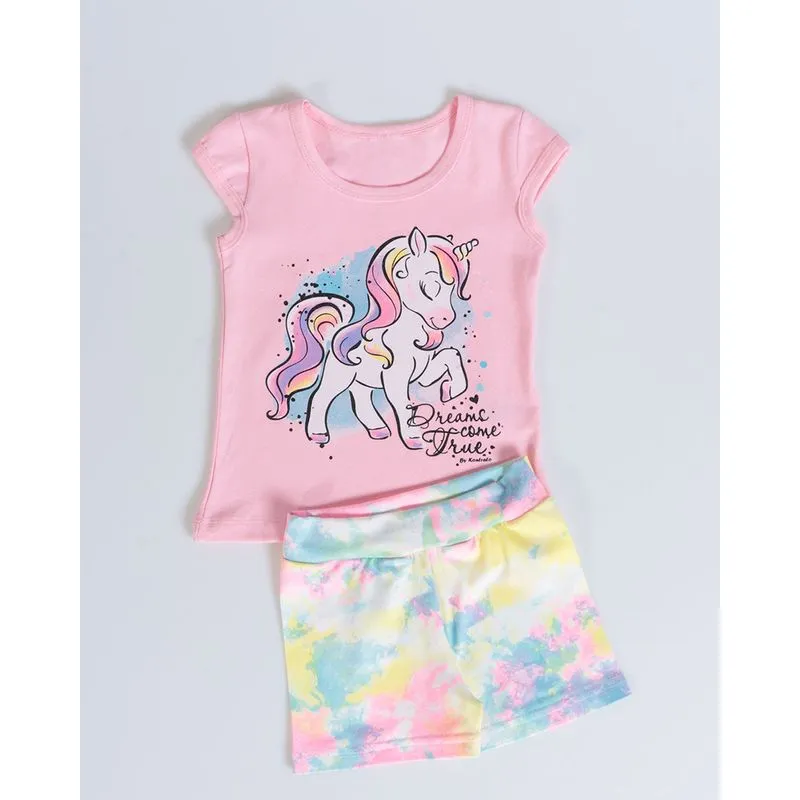 Conjunto Bebê Estampa Unicórnio Tie Dye Rosa Claro 1