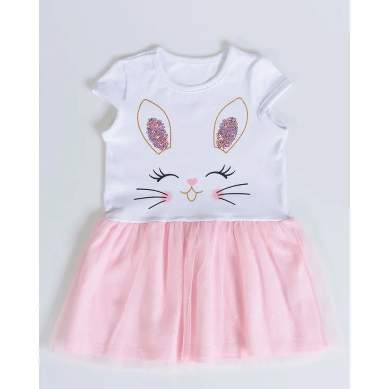 Vestido Bebê Tule e Glitter Coelhinha Branco P